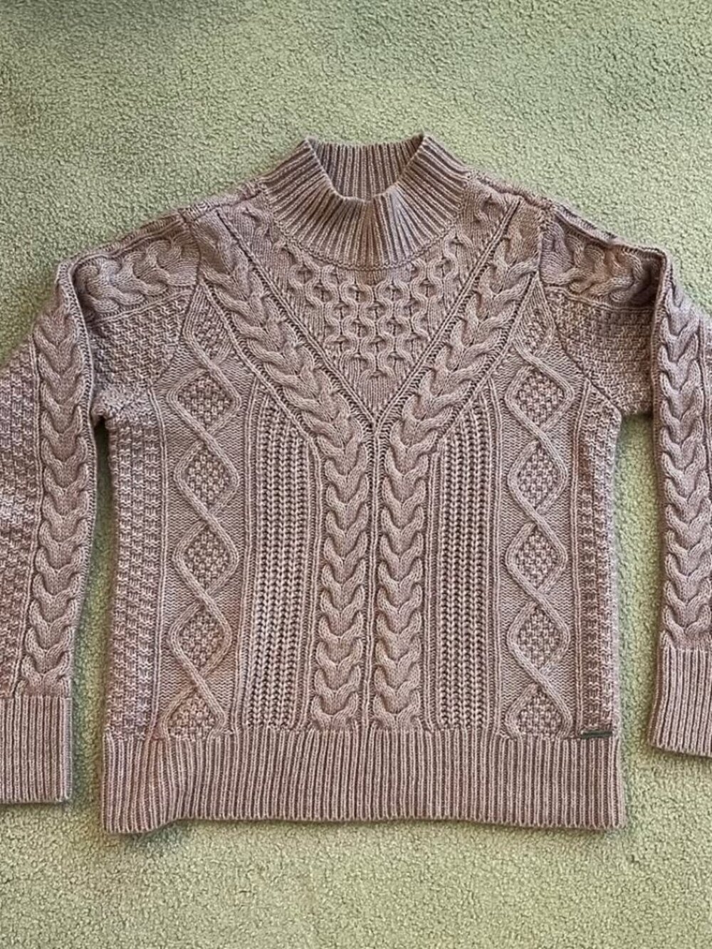 Abercrombie & Fitch Mock Neck Cable Knit Sweater in Dusty Rose